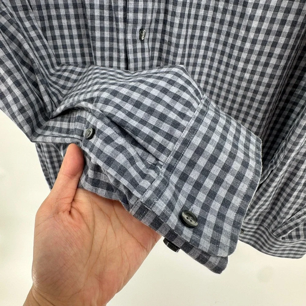 Banana Republic Soft Wash Slim Fit Shirt Mens XXL Grey Navy Gingham Check Cotton